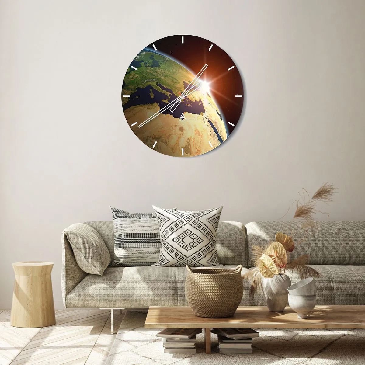 Horloge murale - Pendule murale - Vue de la Terre depuis l'espace avec les rayons du soleil à l'horizon - 30x30cm - Lever de soleil - Décoration murale moderne pour le salon, la cuisine et la chambre ARTTOR