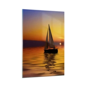 Impression sur verre - Image sur verre - Un voilier sur une mer calme au coucher du soleil - 80x120cm - Comme c'est calme au crépuscule… - Décoration murale moderne pour le salon et la chambre ARTTOR