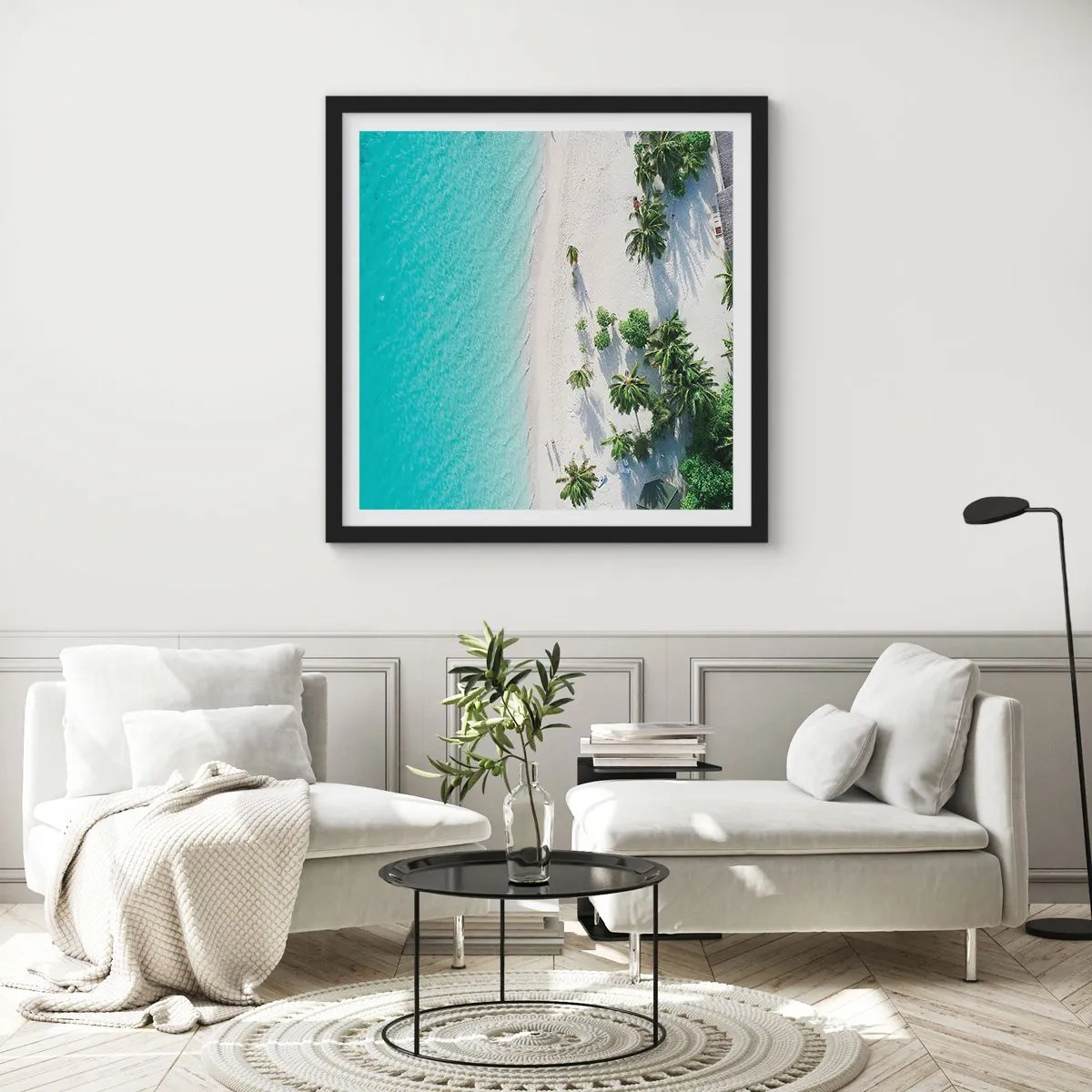 Affiche dans un cadre noir - Poster - Vacances au paradis - 40x40 cm