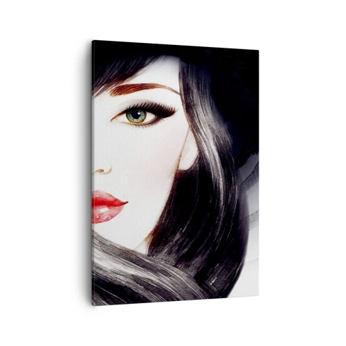 Impression sur toile - Image sur toile - Portrait d'une femme au regard expressif et aux lèvres rouges - 50x70cm - Aspect saphir - Décoration murale moderne pour le salon et la chambre ARTTOR