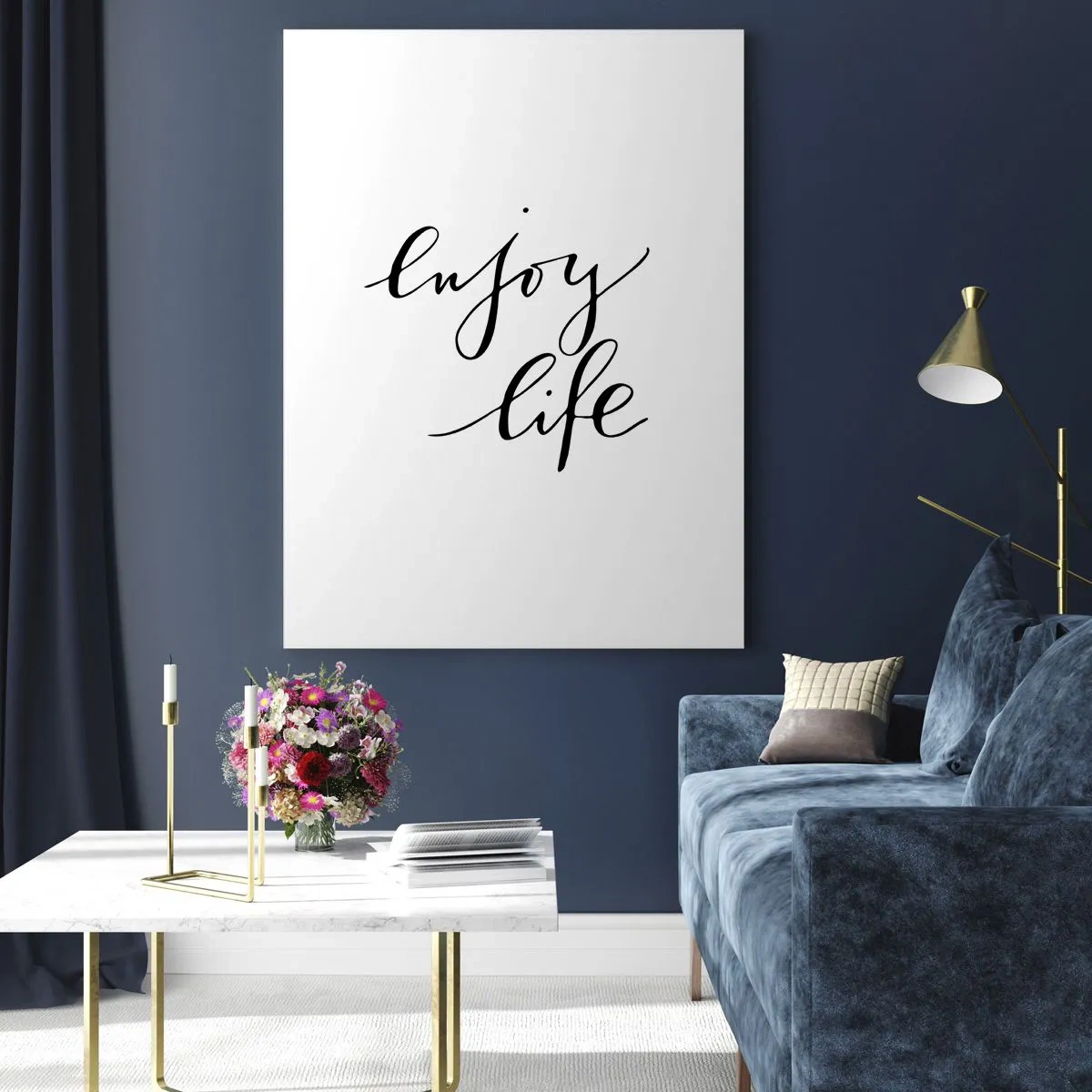 Impression sur verre - Image sur verre - La citation «Profitez de la vie» en calligraphie noire sur fond blanc - 80x120cm - Rien à ajouter.... - Décoration murale moderne pour le salon et la chambre ARTTOR