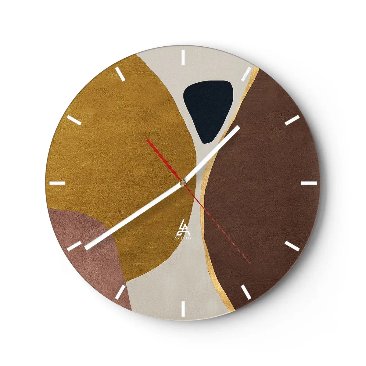 Horloge murale - Pendule murale - Formes abstraites dans des tons de marron, beige et or - 30x30cm - L'abstraction – une place dans l'espace - Décoration murale moderne pour le salon, la cuisine et la chambre ARTTOR
