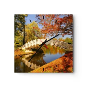 Horloge murale - Pendule murale - Un pont dans un parc entouré de feuilles d'automne sur une eau calme - 30x30cm - Sur le pont blanc des soupirs - Décoration murale moderne pour le salon et la chambre ARTTOR