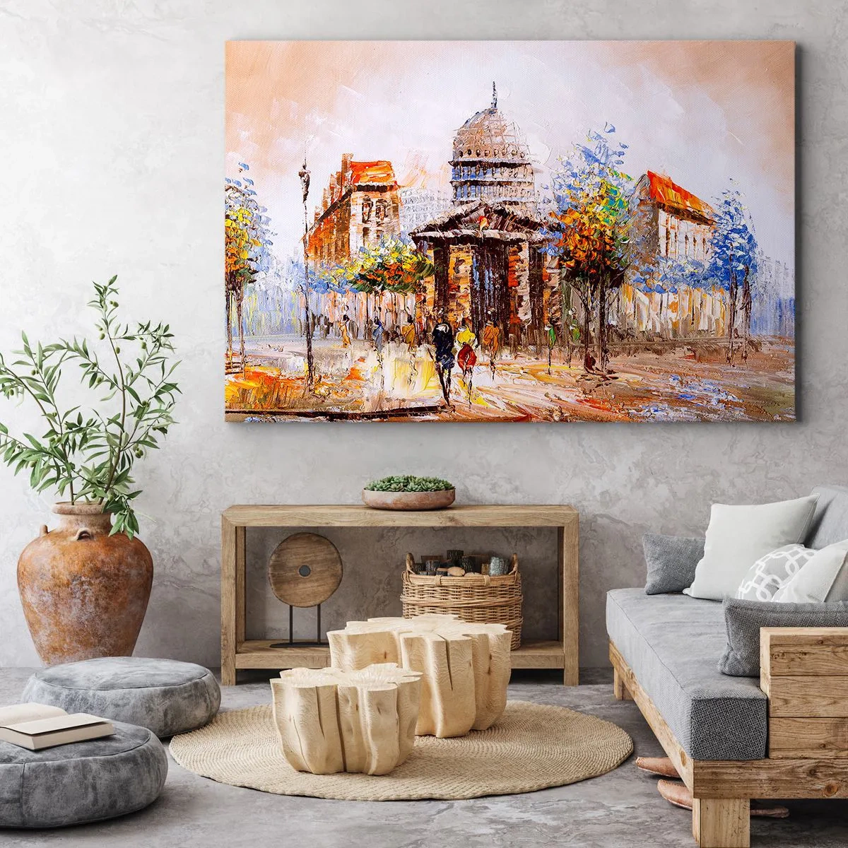 Impression sur toile - Image sur toile - Scène de ville impressionniste avec un bâtiment historique - 70x50cm - Promenade à Paris - Décoration murale moderne pour le salon et la chambre ARTTOR