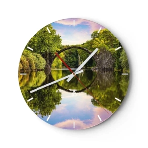 Horloge murale - Pendule murale - Le pont Rakotzbrücke se reflète dans l'eau - 30x30cm - À la jonction de deux mondes - Décoration murale moderne pour le salon, la cuisine et la chambre ARTTOR