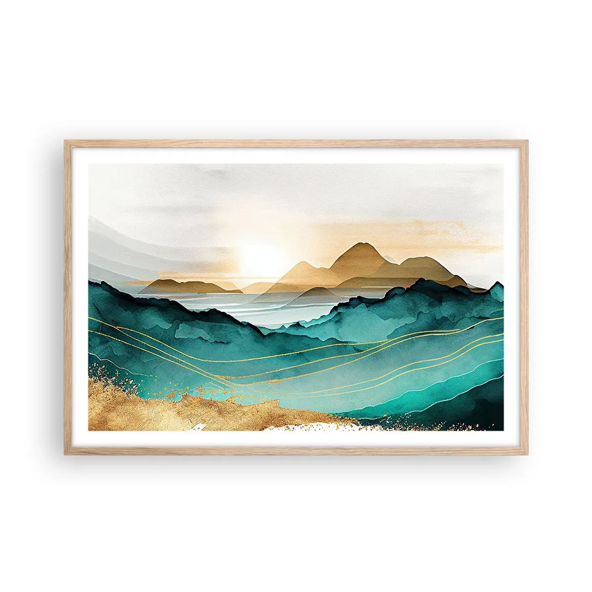 Affiche dans un chêne clair - Poster - Au frontière de l’abstraction – paysage - 91x61 cm
