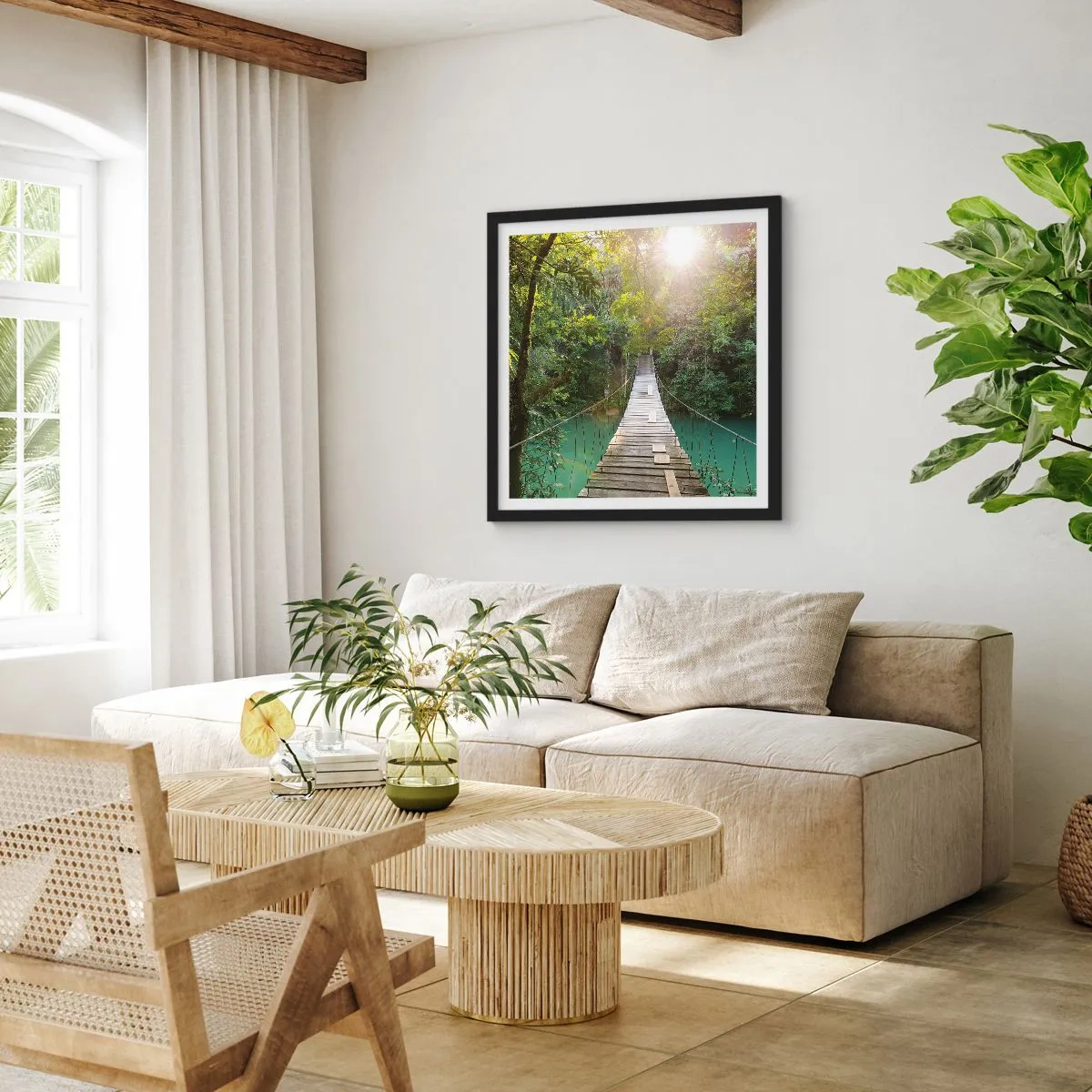 Affiche dans un cadre noir - Poster - De l'eau azur à la forêt azur - 30x30 cm