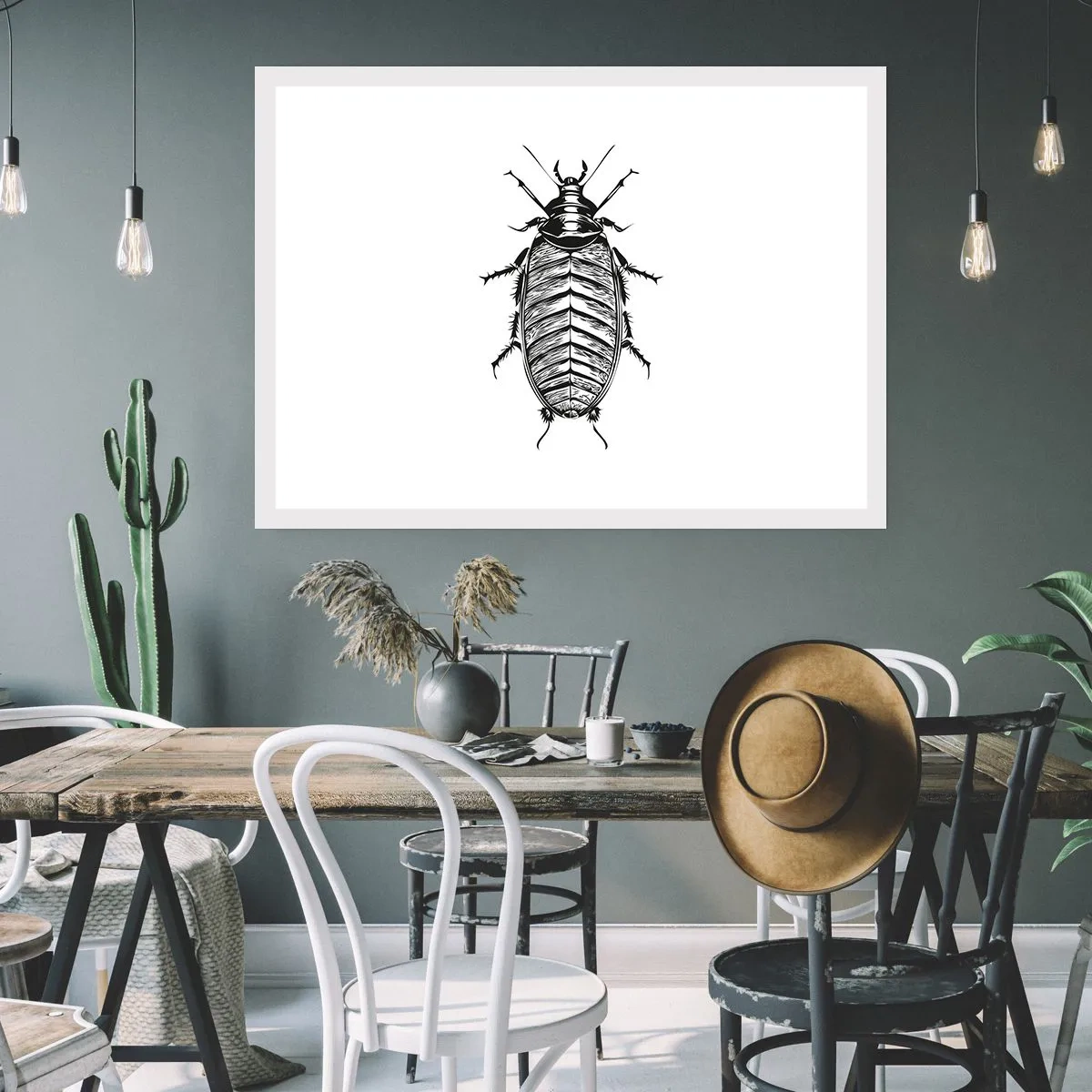 Affiche - Poster - Graphique d'un insecte noir et blanc sur fond blanc - 100x70cm - Quel spécimen! - Décoration murale moderne pour le salon et la chambre ARTTOR