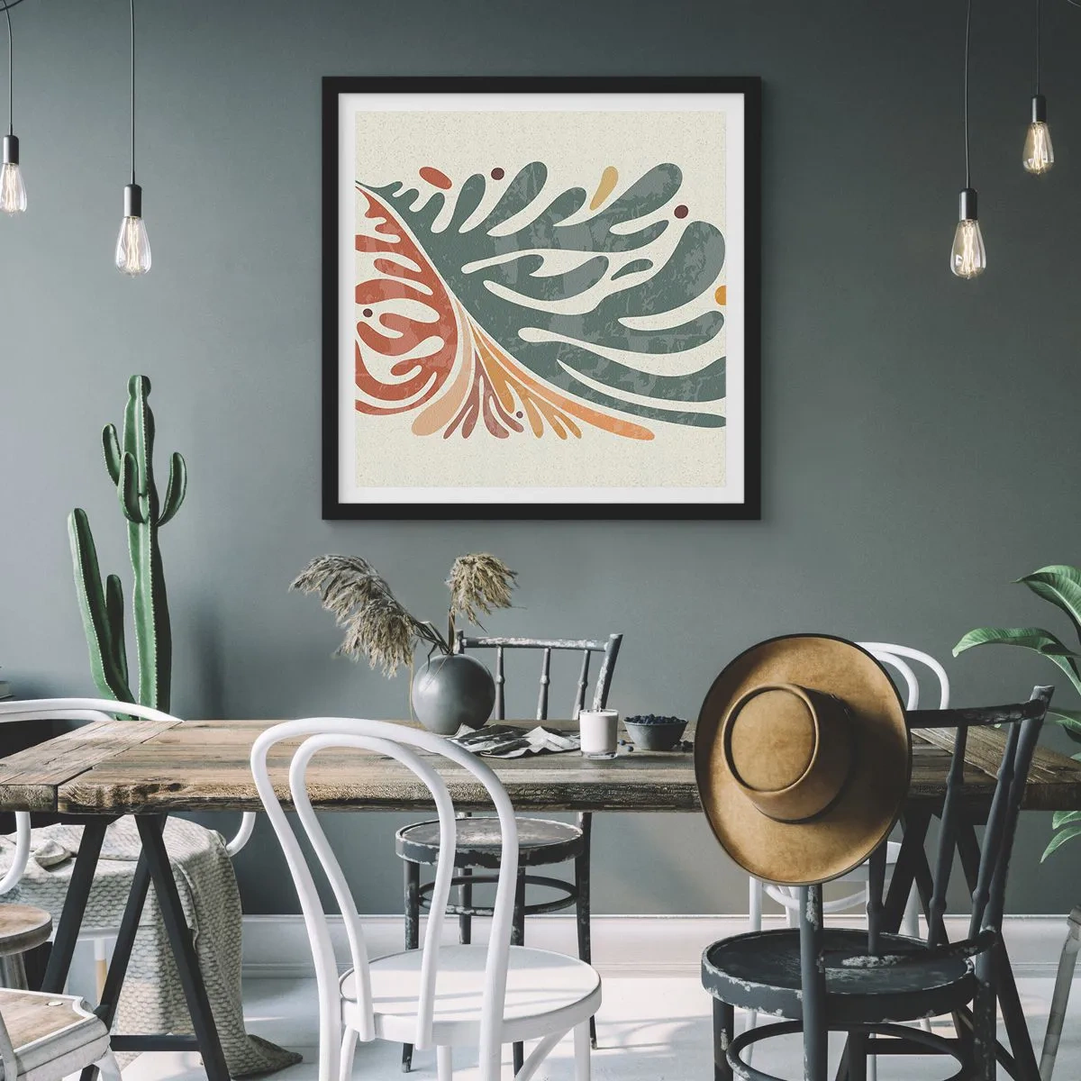 Affiche dans un cadre noir - Poster - Feuille multicolore - 40x40 cm