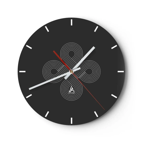 Horloge murale - Pendule murale - Fond noir avec un motif blanc inspiré d'un motif celtique - 30x30cm - Dans l'âme celtique - Décoration murale moderne pour le salon, la cuisine et la chambre ARTTOR