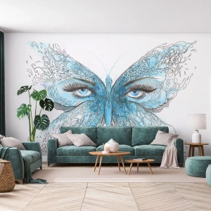 Papier Peint Photo Premium Canvas - Mésange bleue Eros - Abstraction, Papillon, Yeux féminins - 400x280 cm