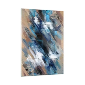 Impression sur verre - Image sur verre - Rayures diagonales abstraites dans les tons de bleu, blanc et beige - 50x70cm - Diagonale de bleus - Décoration murale moderne pour le salon et la chambre ARTTOR