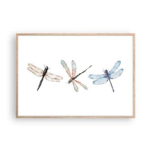 Affiche dans un chêne clair - Poster - Libellules en apesanteur - 100x70 cm