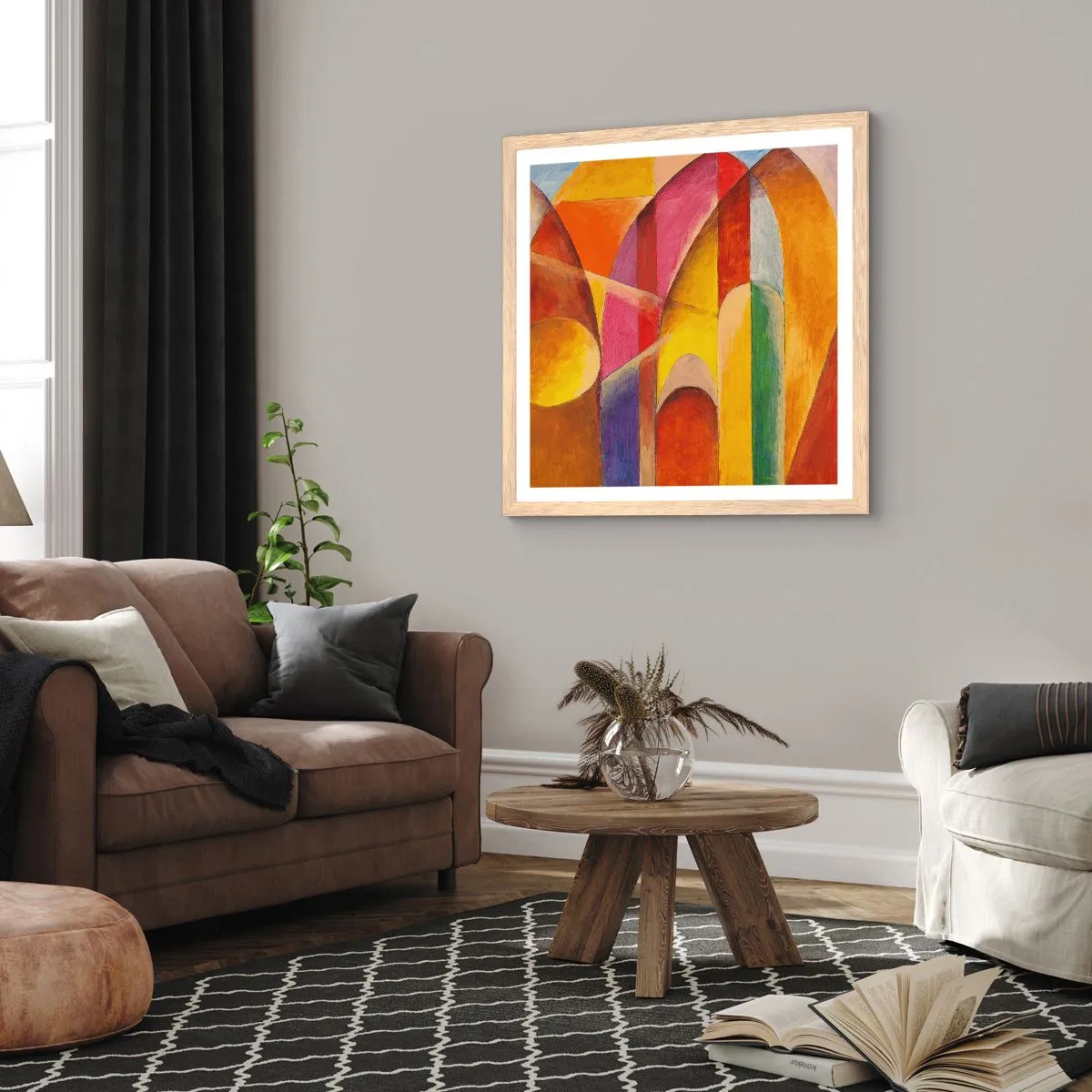 Affiche dans un chêne clair - Poster - Cathédrale du soleil - 60x60 cm