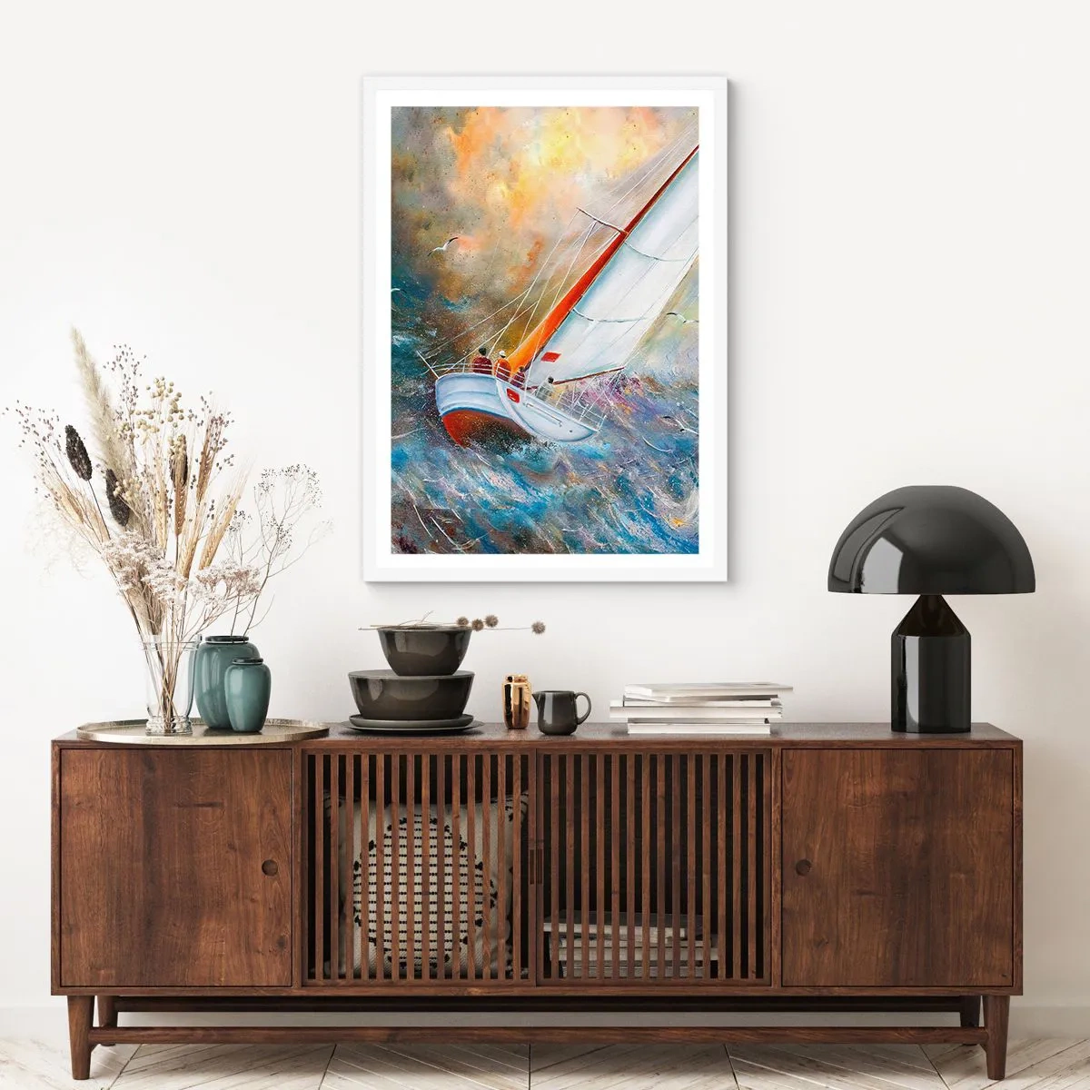 Affiche dans un cadre blanc - Poster - Concourir sur les vagues - 61x91 cm