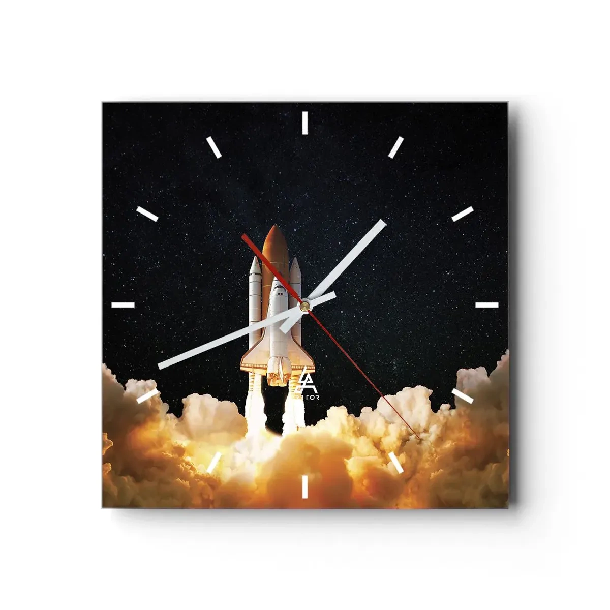Horloge murale - Pendule murale - Une fusée spatiale décollant dans le ciel étoilé - 30x30cm - Ad astra! - Décoration murale moderne pour le salon et la chambre ARTTOR