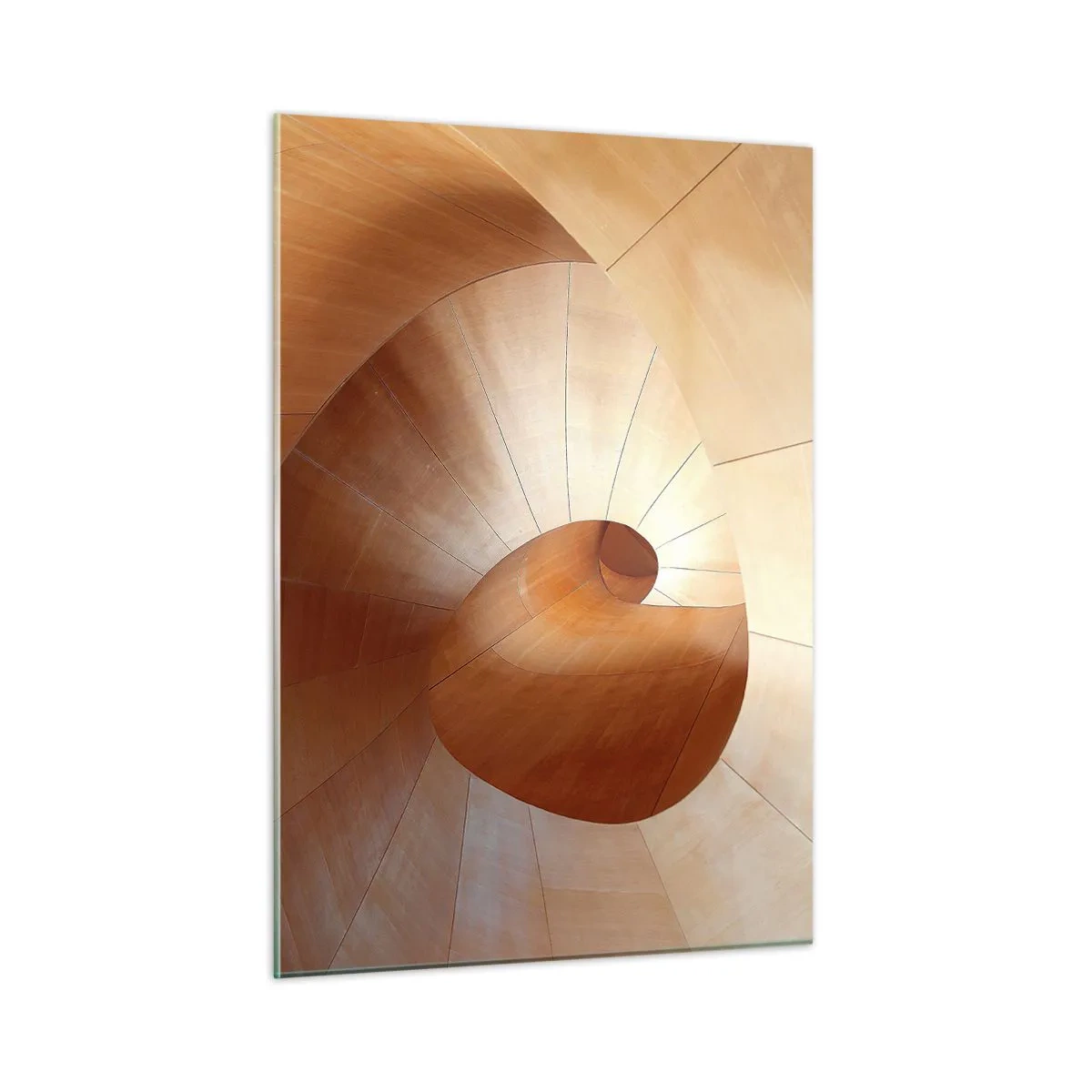 Impression sur verre - Image sur verre - Structure architecturale en spirale en bois aux couleurs chaudes - 50x70cm - Serpentin architectural - Décoration murale moderne pour le salon et la chambre ARTTOR