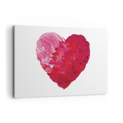 Impression sur toile - Image sur toile - Un cœur rose et rouge peint au pinceau - 120x80cm - All you need is love - Décoration murale moderne pour le salon et la chambre ARTTOR
