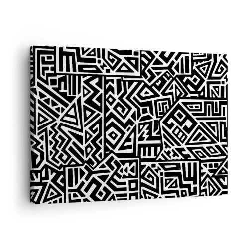 Impression sur toile - Image sur toile - Motifs géométriques noirs et blancs inspirés de la culture précolombienne - 70x50cm - Composition précolombienne - Décoration murale moderne pour le salon et la chambre ARTTOR
