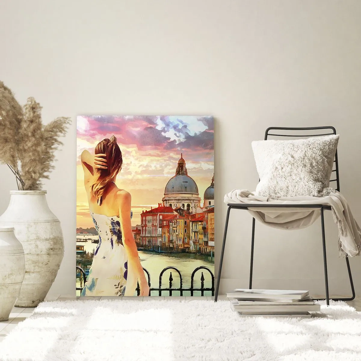 Impression sur verre - Image sur verre - Une femme admirant le paysage pittoresque au bord du canal - 80x120cm - Pour une aventure c'est uniquement dans ... - Décoration murale moderne pour le salon et la chambre ARTTOR