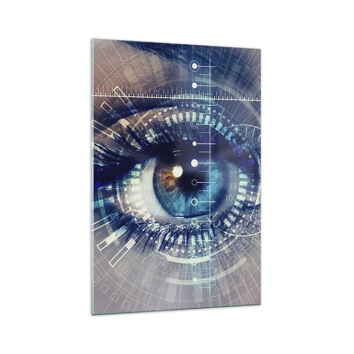 Impression sur verre - Image sur verre - Un œil technologique avec une interface futuriste - 70x100cm - Tu penses que tu me connais - Décoration murale moderne pour le salon et la chambre ARTTOR