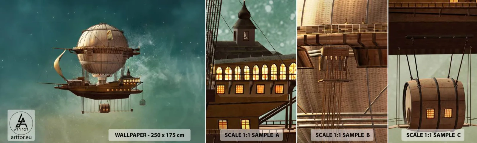 Échantillon de Papier Peint Autocollant Deluxe Sticker - Jules Verne vous salue - Rétro, Voyage, Ballon - 100x30 cm