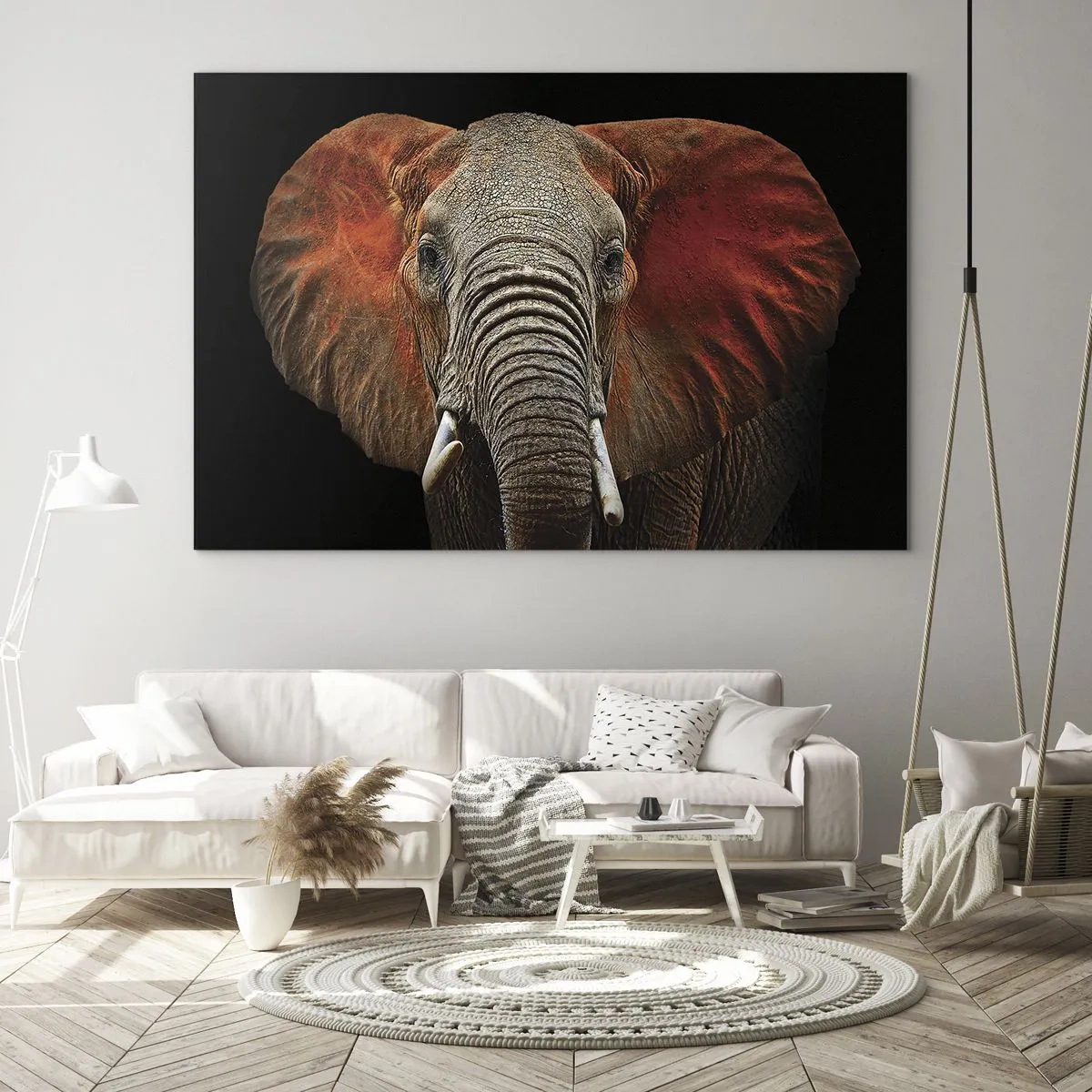 Impression sur verre - Image sur verre - Portrait d'un éléphant majestueux sur fond noir - 120x80cm - Je suis sauvage, et toi? - Décoration murale moderne pour le salon et la chambre ARTTOR