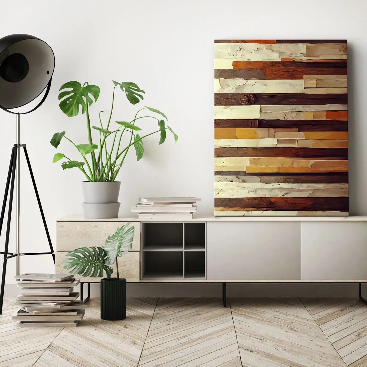 Impression sur toile - Image sur toile - Composition géométrique dans les tons de bois et d'or - 80x120cm - Hymne des arbres forestiers - Décoration murale moderne pour le salon et la chambre ARTTOR