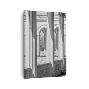 Impression sur toile - Image sur toile - Colonnade de style classique en noir et blanc - 70x100cm - Arcade ensoleillée - Décoration murale moderne pour le salon et la chambre ARTTOR