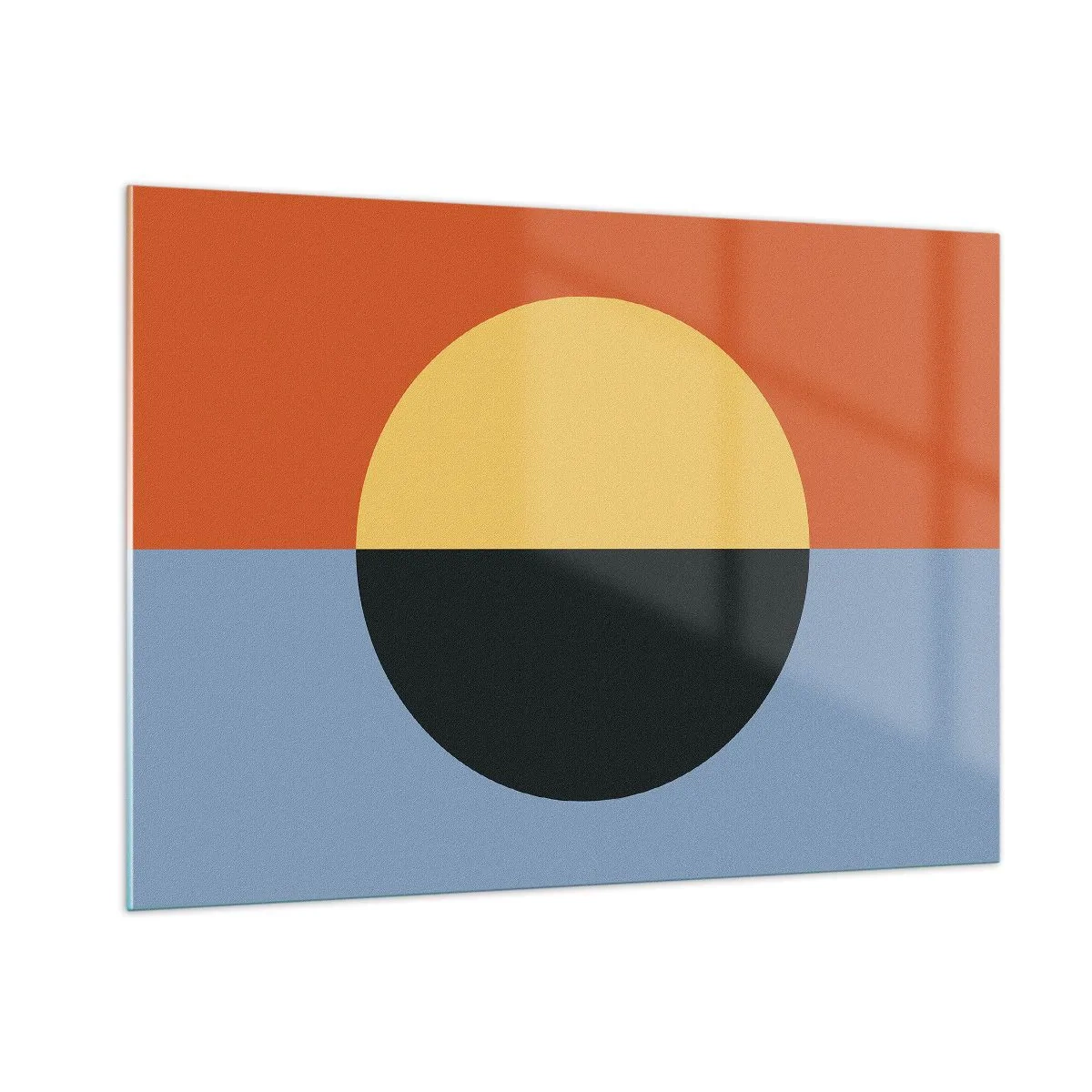 Impression sur verre - Image sur verre - Composition abstraite avec un cercle dans des tons chauds et froids - 100x70cm - Composition de chaleur et de fraîcheur - Décoration murale moderne pour le salon et la chambre ARTTOR