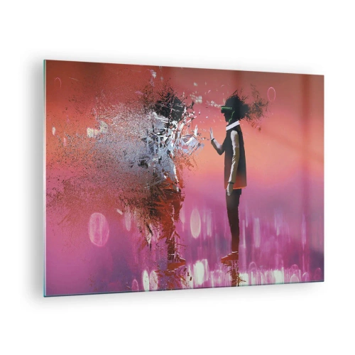 Impression sur verre - Image sur verre - Un personnage en réalité virtuelle avec une ombre diffuse - 70x50cm - Pouvez-vous regarder à l'intérieur de vous-même ? - Décoration murale moderne pour le salon et la chambre ARTTOR