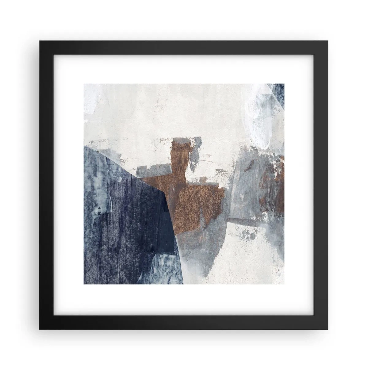 Affiche dans un cadre noir - Poster - Formes bleues et brunes - 30x30 cm