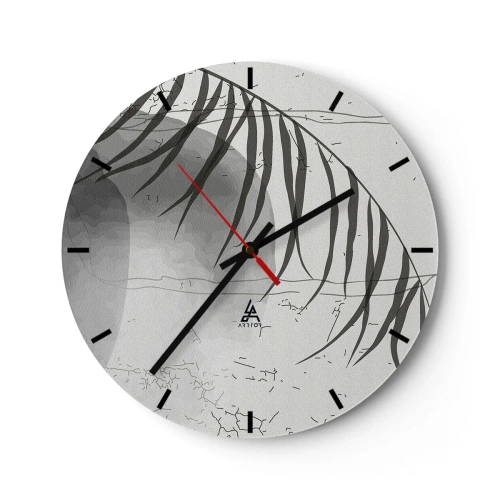 Horloge murale - Pendule murale - Palmier noir et blanc avec ombre de lune sur fond de béton - 30x30cm - L'exotisme subtil de la nature - Décoration murale moderne pour le salon, la cuisine et la chambre ARTTOR