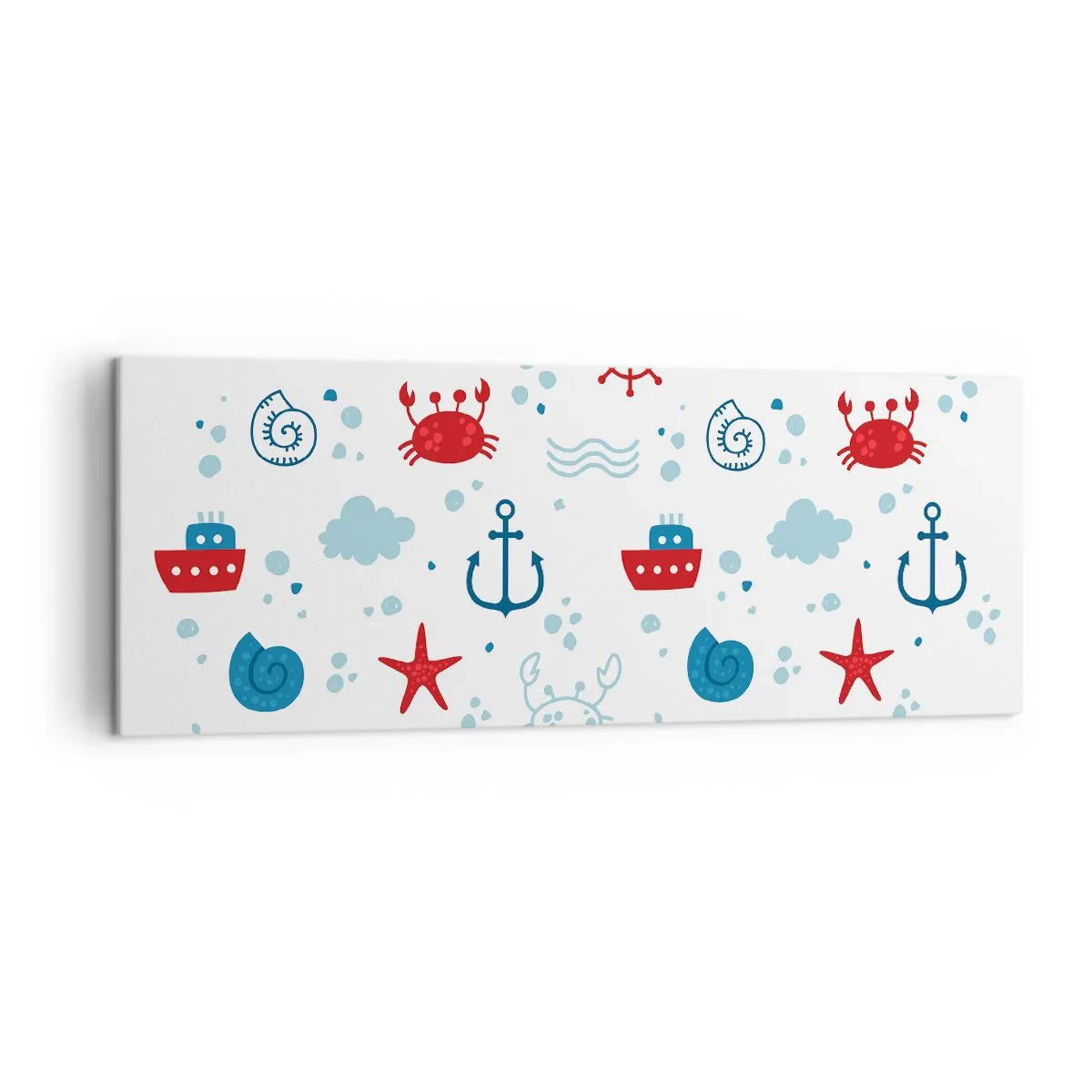 Impression sur toile - Image sur toile - Motif nautique avec ancres, navires et crabes - 140x50cm - Conte de fées de la mer - Décoration murale moderne pour le salon et la chambre ARTTOR