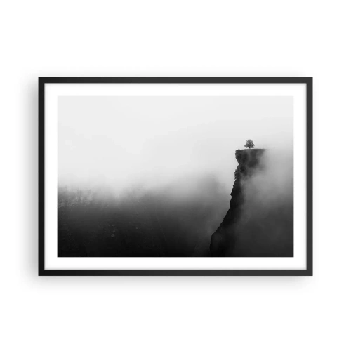 Affiche dans un cadre noir - Poster - Un arbre solitaire au bord d'une falaise entouré de brouillard - 70x50cm - Au bord du monde - Décoration murale moderne pour le salon et la chambre ARTTOR