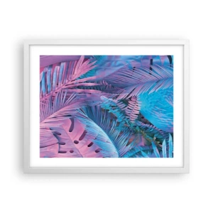 Affiche dans un cadre blanc - Poster - Les tropiques en rose et bleu - 50x40 cm