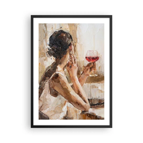 Affiche dans un cadre noir - Poster - Une femme tenant un verre de vin, l'air pensif - 50x70cm - Le goût d'un bon moment - Décoration murale moderne pour le salon et la chambre ARTTOR