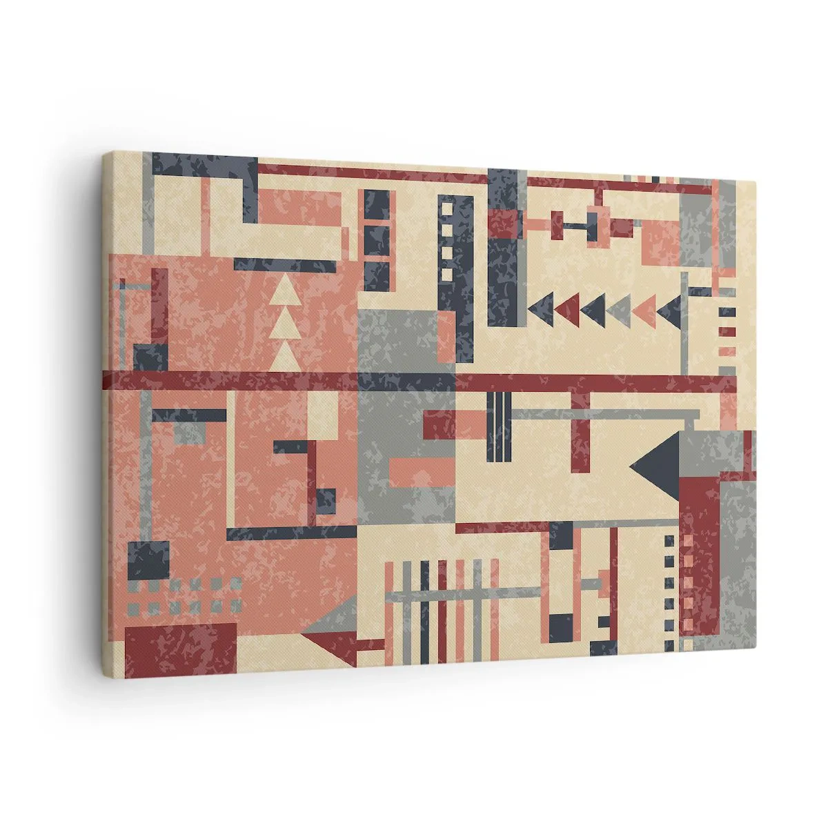 Impression sur toile - Image sur toile - Motif géométrique dans des tons pastel de beige, rouge et gris - 70x50cm - Une combinaison de verticaux et d'horizontaux - Décoration murale moderne pour le salon et la chambre ARTTOR