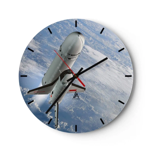 Horloge murale - Pendule murale - Une navette spatiale avec en arrière-plan l'atmosphère terrestre dans l'espace - 30x30cm - Ascension cosmique - Décoration murale moderne pour le salon, la cuisine et la chambre ARTTOR