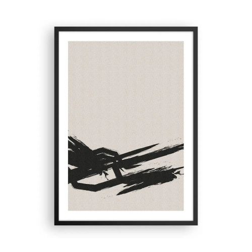 Affiche dans un cadre noir - Poster - Abstraction dynamique avec un coup de pinceau en noir - 50x70cm - Ruée imparable - Décoration murale moderne pour le salon et la chambre ARTTOR