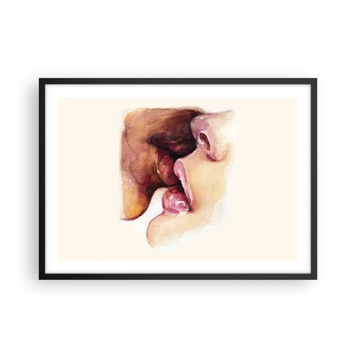 Affiche dans un cadre noir - Poster - Une aquarelle représentant un gros plan d'un visage - 70x50cm - Comme le jour et la nuit, la terre et le ciel - Décoration murale moderne pour le salon et la chambre ARTTOR