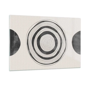 Impression sur verre - Image sur verre - Motif abstrait noir et blanc avec des cercles concentriques - 120x80cm - Ce qui est important c'est ce qu'il y a entre les deux - Décoration murale moderne pour le salon et la chambre ARTTOR