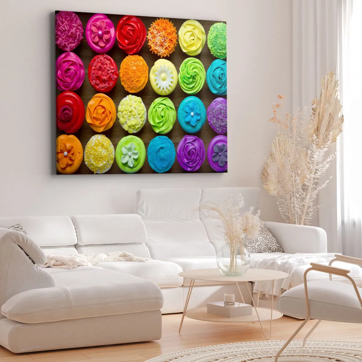 Impression sur toile - Image sur toile - Cupcakes colorés avec des décorations pastel - 70x50cm - Tous différents - tous délicieux - Décoration murale moderne pour le salon et la chambre ARTTOR