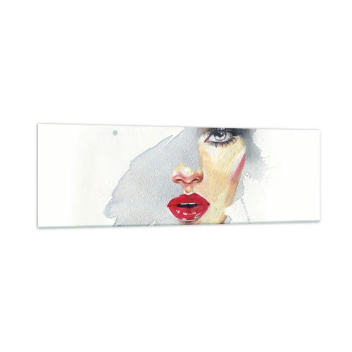 Impression sur verre - Image sur verre - Portrait à l'aquarelle d'une femme au regard intense. - 160x50cm - Reflet dans une goutte d'eau - Décoration murale moderne pour le salon et la chambre ARTTOR