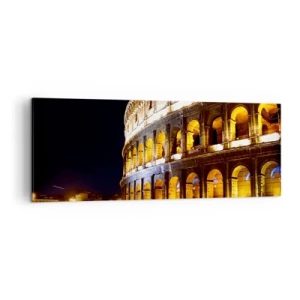 Impression sur toile - Image sur toile - Le Colisée illuminé par les lumières la nuit à Rome - 140x50cm - Il est temps de commencer les Jeux - Décoration murale moderne pour le salon et la chambre ARTTOR