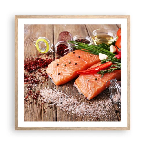 Affiche dans un chêne clair - Poster - Aventure norvégienne dans la cuisine - 60x60 cm