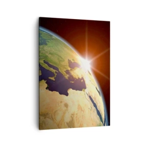 Impression sur toile - Image sur toile - Vue de la Terre depuis l'espace avec les rayons du soleil à l'horizon - 50x70cm - Lever de soleil - Décoration murale moderne pour le salon et la chambre ARTTOR