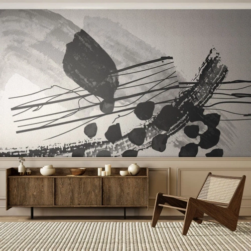 Papier Peint Autocollant Deluxe Sticker - Abstraction organique noir et blanc - Abstraction, Moderne, Morceau - 400x280 cm