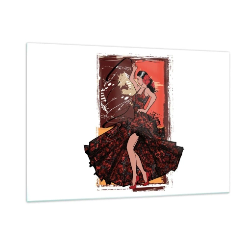 Impression sur verre - Image sur verre - Danseuse de flamenco dans une élégante robe rouge et noire - 120x80cm - Au rythme du cœur - Décoration murale moderne pour le salon et la chambre ARTTOR