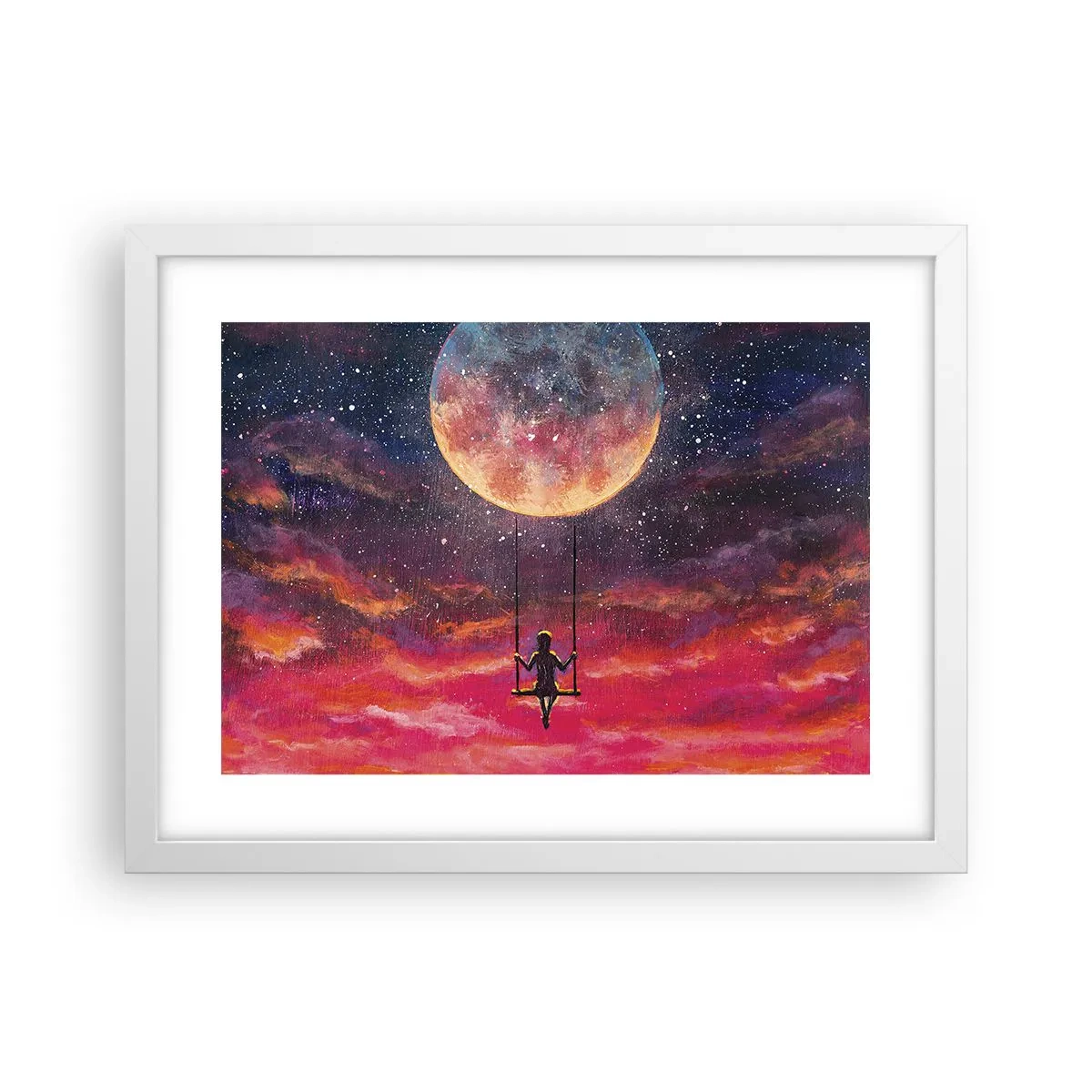 Affiche dans un cadre blanc - Poster - Se balancer dans les nuages - 40x30 cm